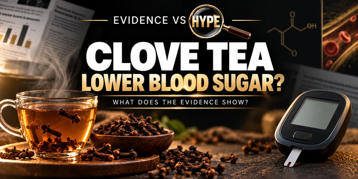 Evidence vs Hype conceptual artwork investigating clove tea, using subject-specific unbranded imagery.