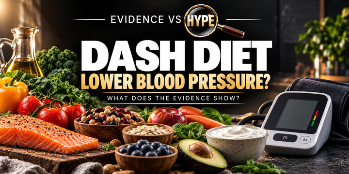 Evidence vs Hype conceptual artwork investigating DASH diet, using subject-specific unbranded imagery.