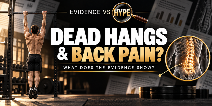 Evidence vs Hype: Can Dead Hangs Really Decompress Your Spine and Fix Your Posture? Conceptual editorial illustration.