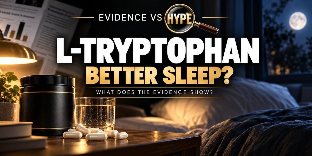 L-tryptophan capsules on a bedside table illustrate the sleep evidence investigation.