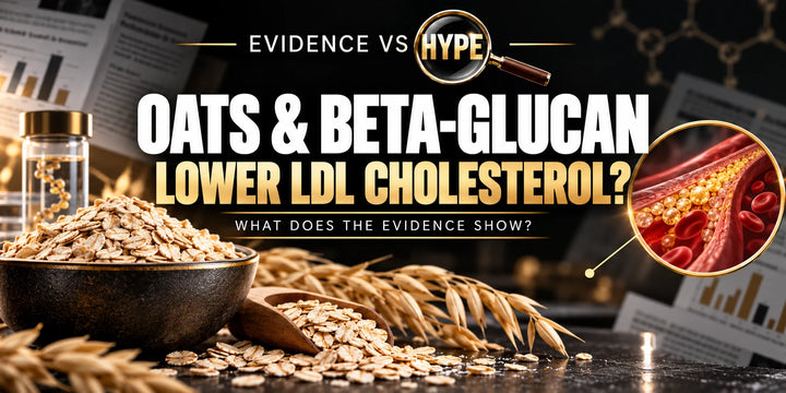 Evidence vs Hype conceptual artwork investigating oats lower cholesterol, using subject-specific unbranded imagery.