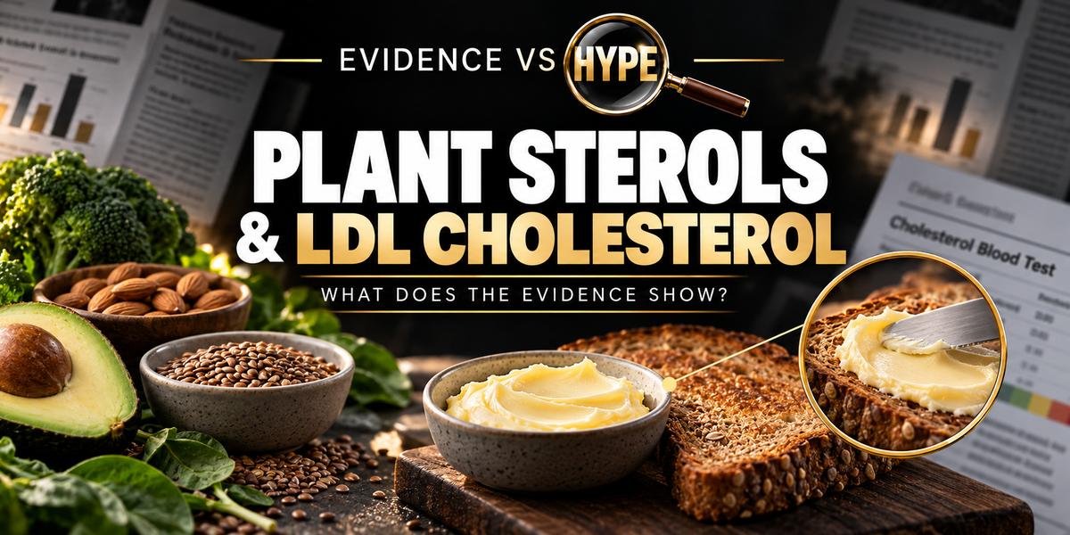 Fortified spread, toast and plant foods in the black, white and gold Evidence vs Hype featured image.