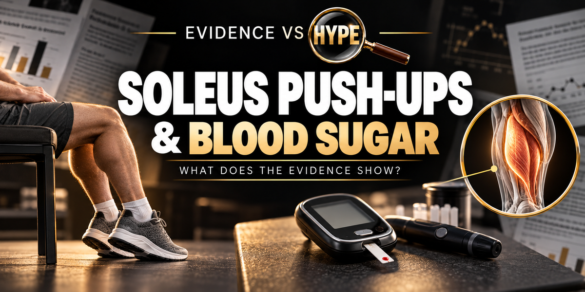 Seated calf movement and metabolic testing imagery in the black, white and gold Evidence vs Hype featured image.