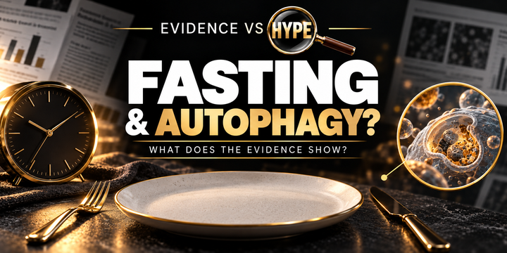 Evidence vs Hype: Does Fasting Activate Autophagy After Exactly 16 Hours? Conceptual editorial illustration.