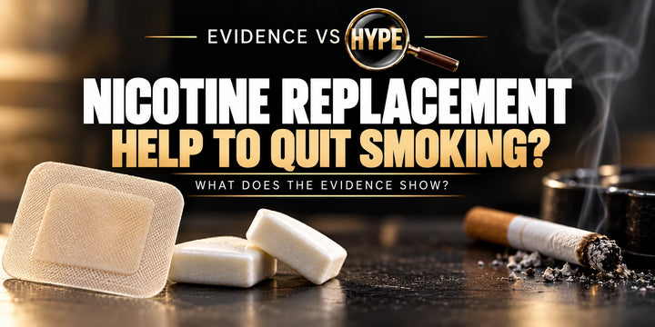 Evidence vs Hype conceptual artwork investigating nicotine replacement therapy, using subject-specific unbranded imagery.