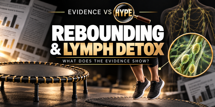 Mini-trampoline and exercise imagery in the black, white and gold Evidence vs Hype featured image.